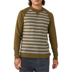 Lucky Brand Men’s XXL Olive Gray Striped Crewneck Sweater NWT Cashmere Blend